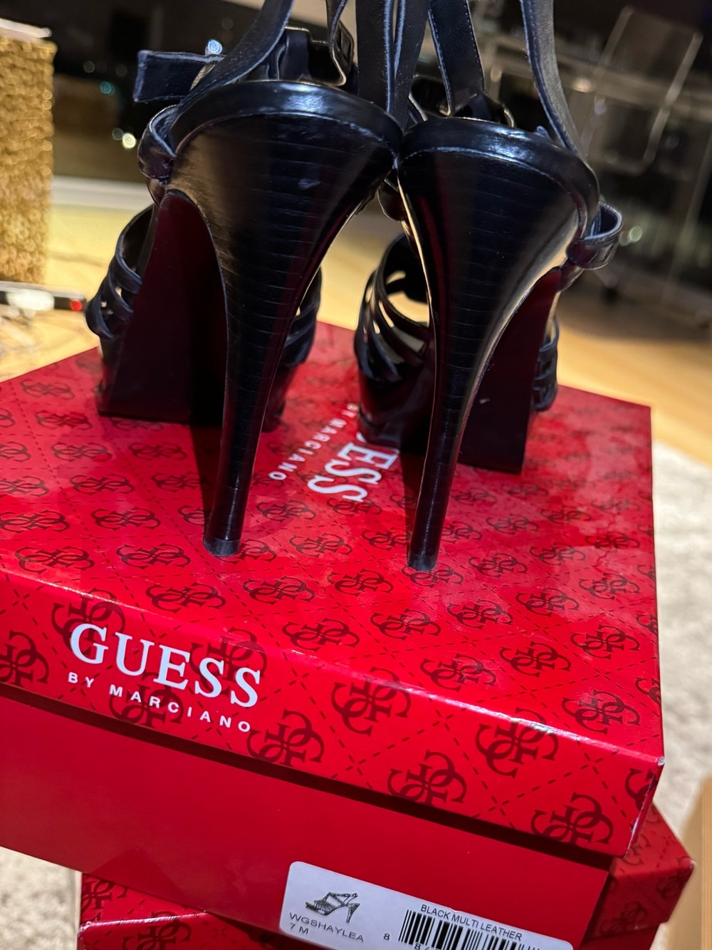 Guess Black Strappy Wedge Sandals for Women - Picture 3 of 4